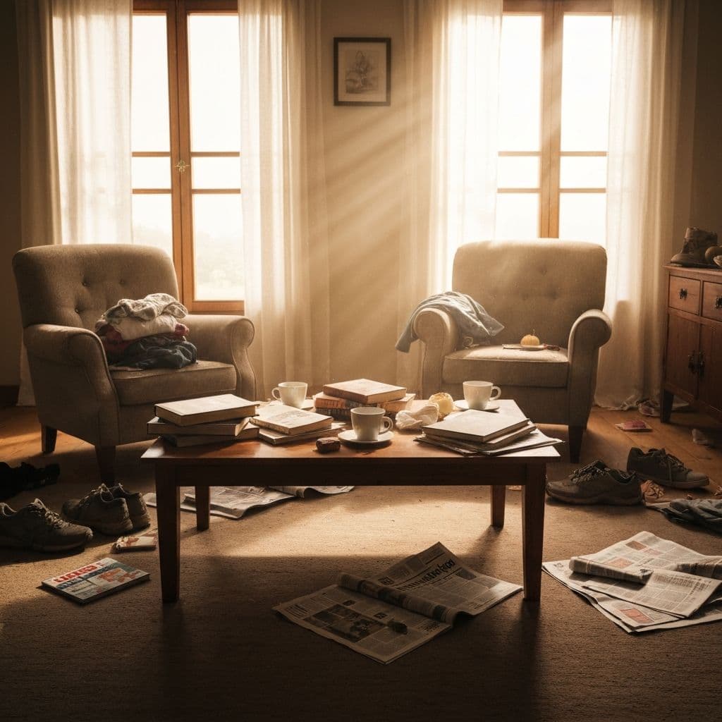 Cluttered Living Room Before Cleaning