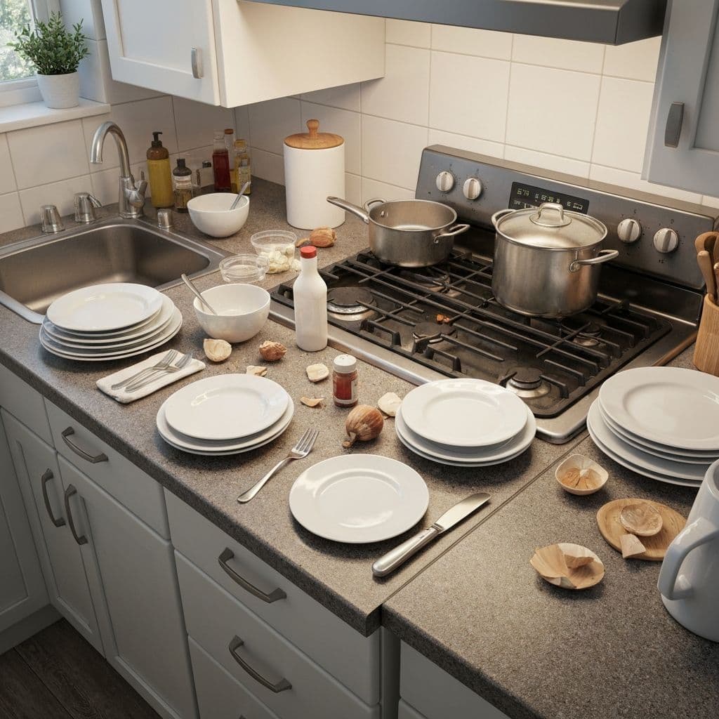 Messy Kitchen Before Cleaning